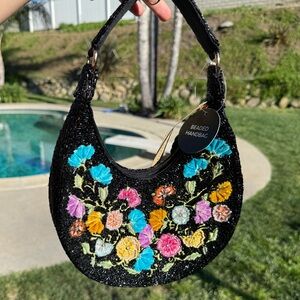 Studio 12 Black Floral Beaded Embroidered Purse